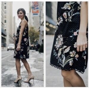 Anthropologie‎ Maeve Ashbury Black Floral One Shoulder Shift Dress Size 4 Small